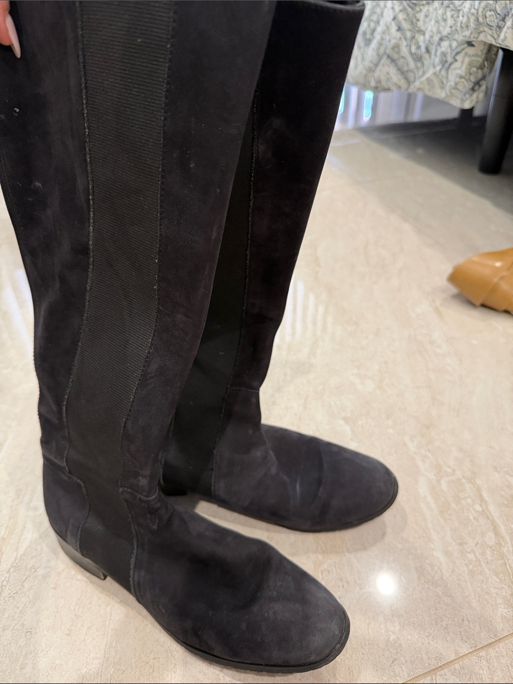 LK Bennett Black Suede Knee-High Heeled Boots